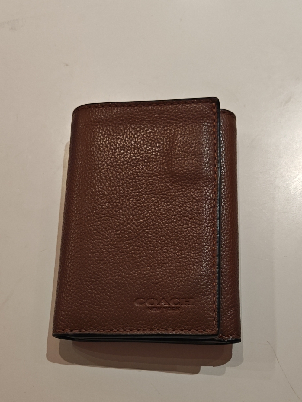 COACH Brown Pebbled Leather Trifold Wallet